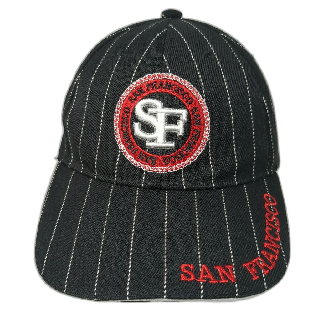 Lanza Baseball Cap Black One Size Pinstripe SF San Francisco Logo Strapback Hat